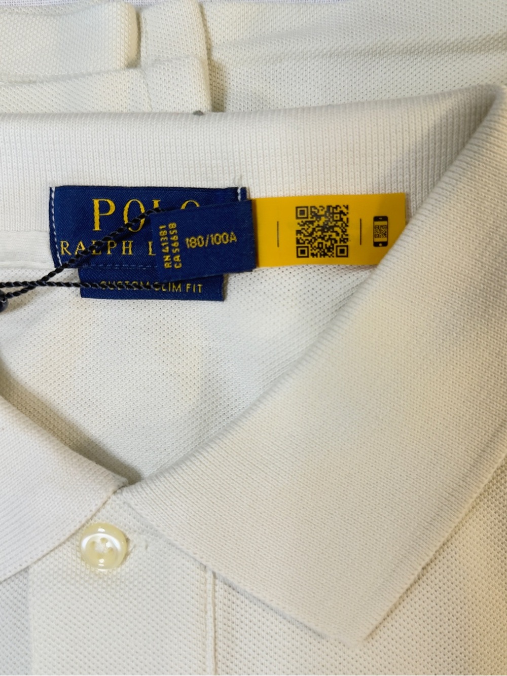 Men’s Polo by Ralph Lauren Cream Short-Sleeve Custom Slim Fit Polo Size L - Picture 12 of 15